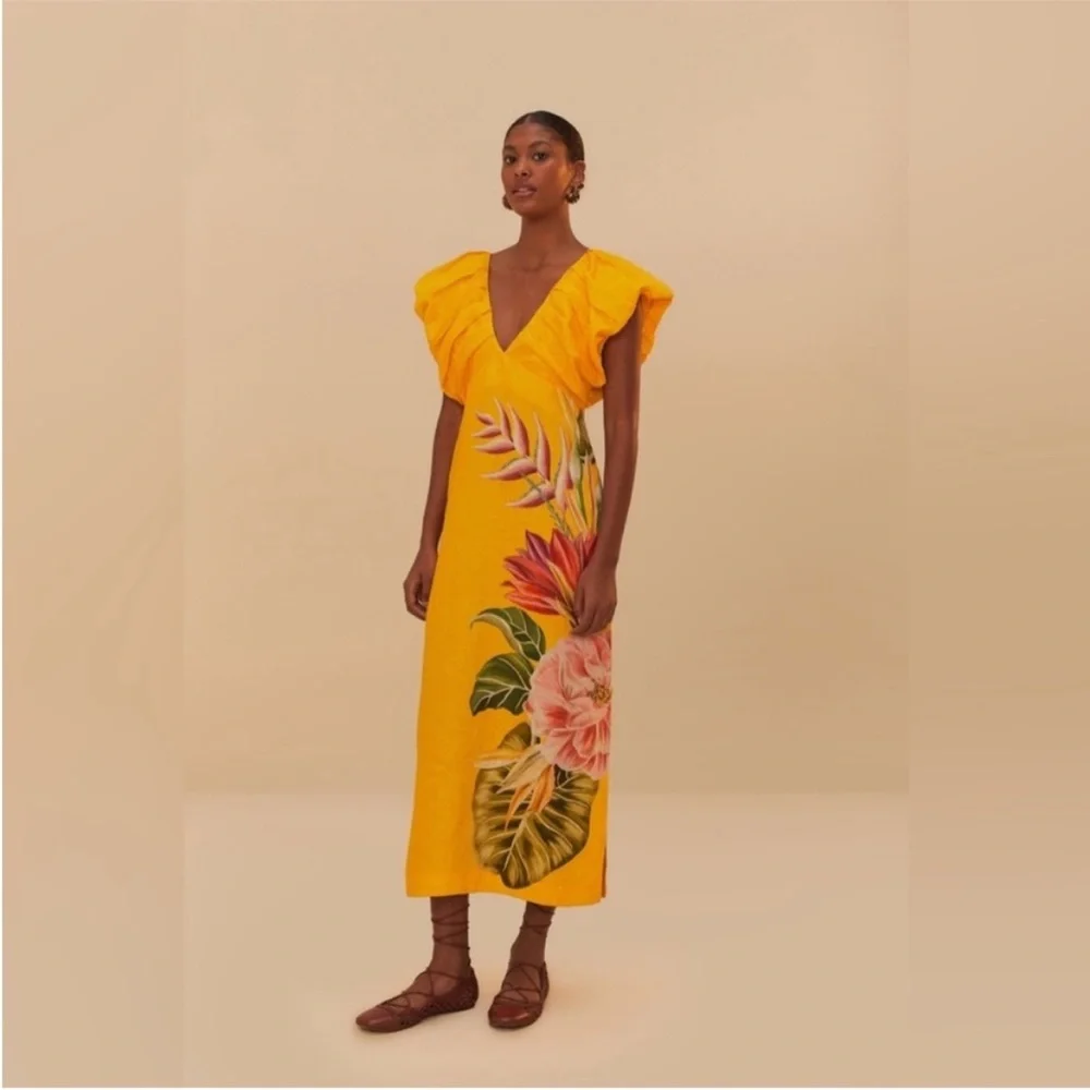 FARM Rio Yellow Tropical Floral Maxi Dress - Picture 3 of 11